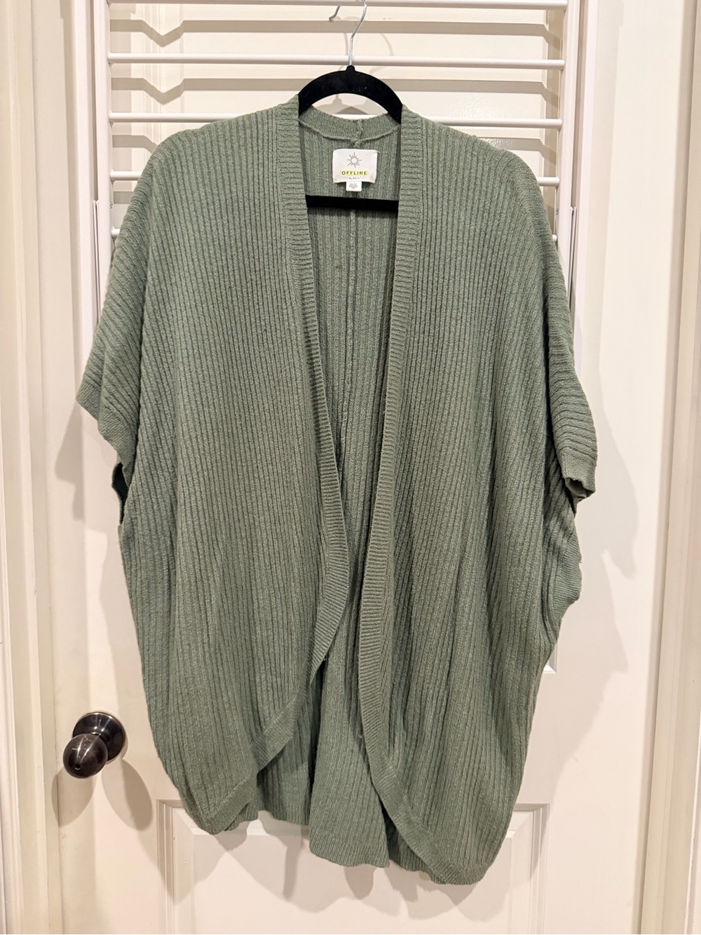 aerie Ribbed Open-Front Cardigan in Sage
